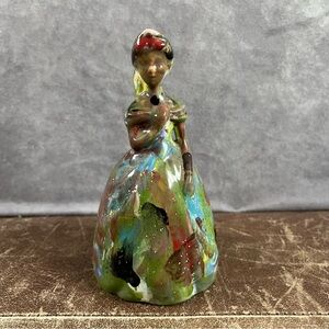 Vintage Colorful Ceramic Lady In Dress Figuerine Handmade & Signed 2.5 X 5.25 In